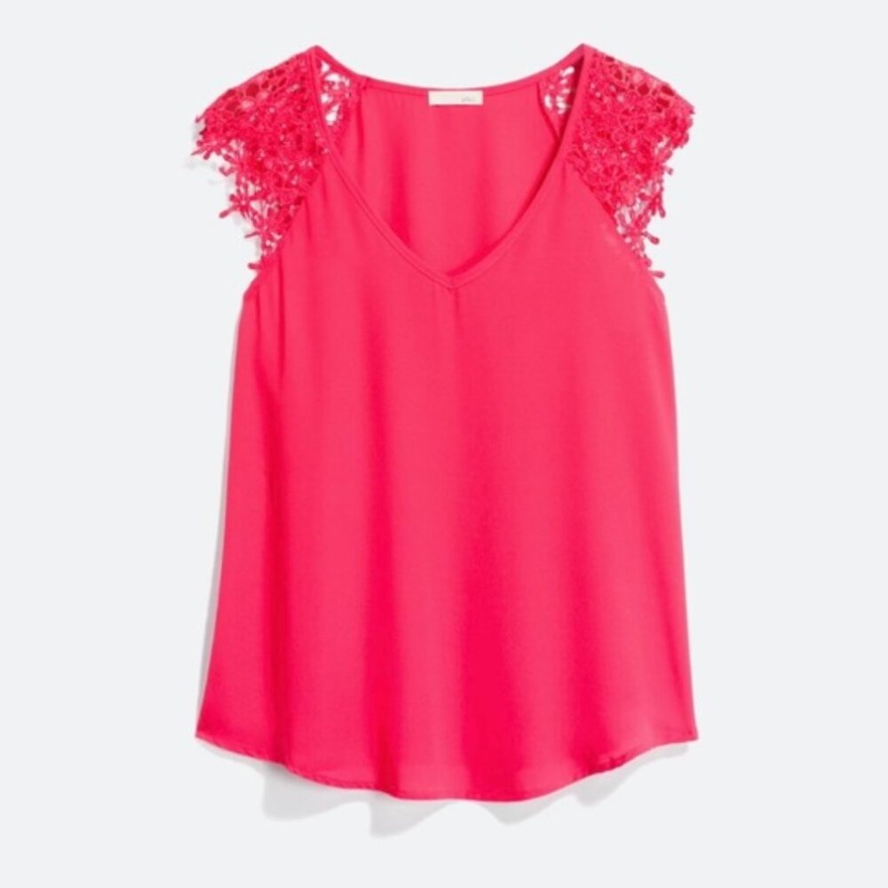 Jella C | Halleck Lace/Crochet Sleeve Blouse Top in Salmon/Coral Pink | XXL